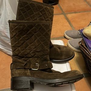Aquatalia brown Suede Quilted WP Mid Calf Pull on Boots US 6